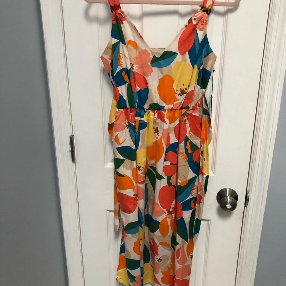 Vince Camuto Tropical Floral Sleeveless Tie Waist Midi Sun Dress Cotton NWT 2